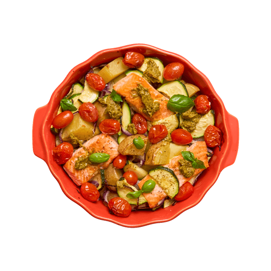 Truite, légumes d'été rôtis & pesto
