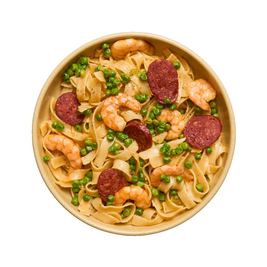 Tagliatelle aux crevettes & chorizo