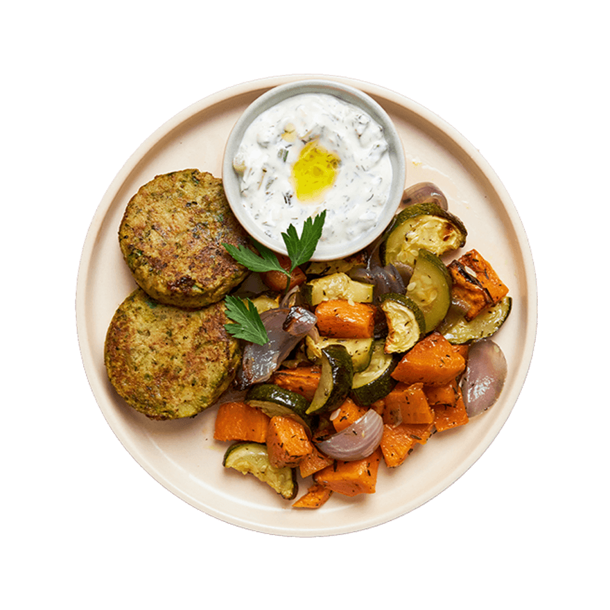 Palet végé, légumes rôtis & tzatziki