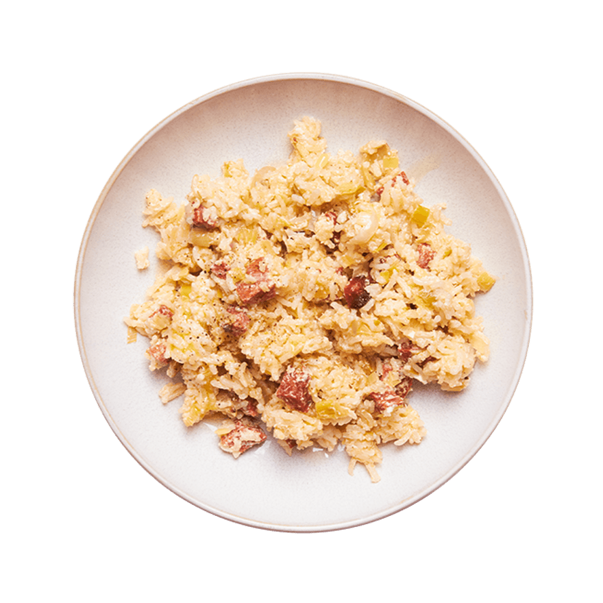 One pan riz crémeux, chèvre & chorizo