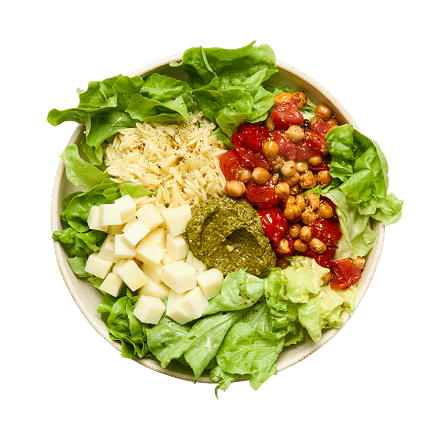 Salade de pâtes, tomates confites & fromage de brebis