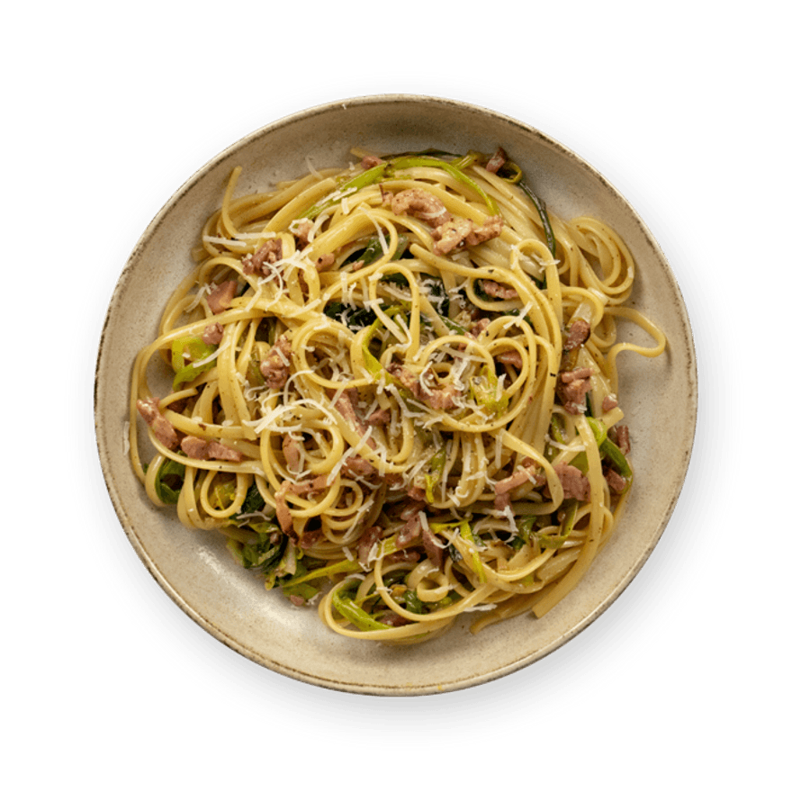 Pâtes carbo & poireaux