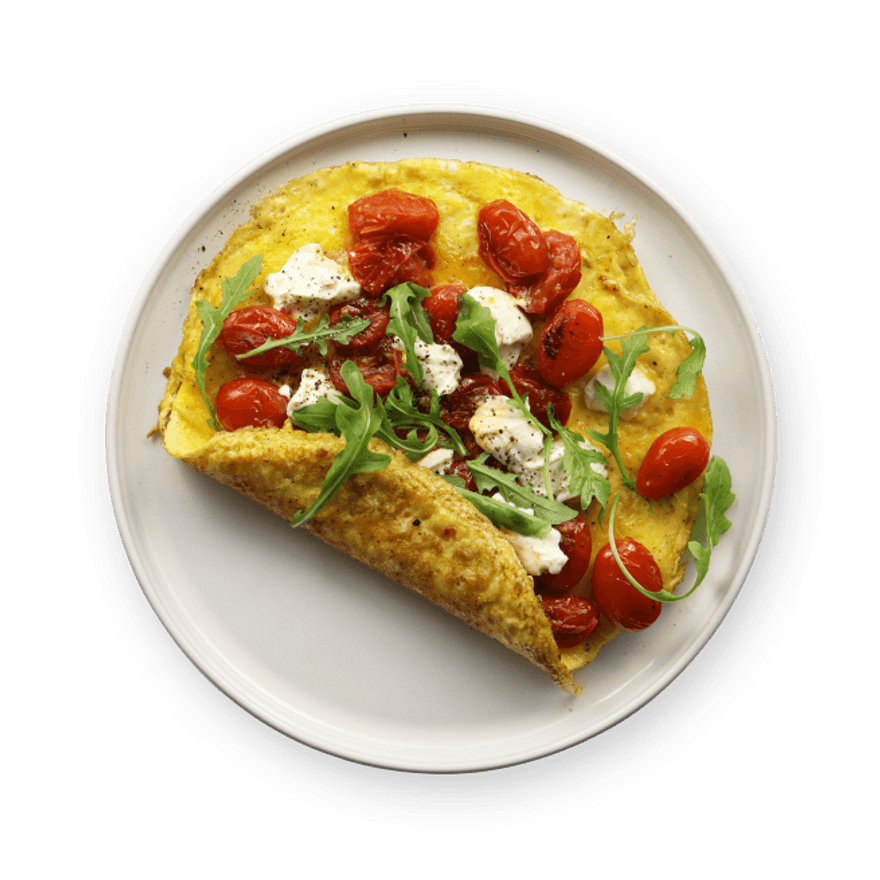 Omelette, tomates & fromage frais