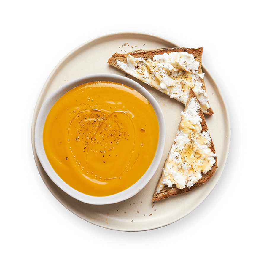 Soupe express au potimarron & toast chèvre miel