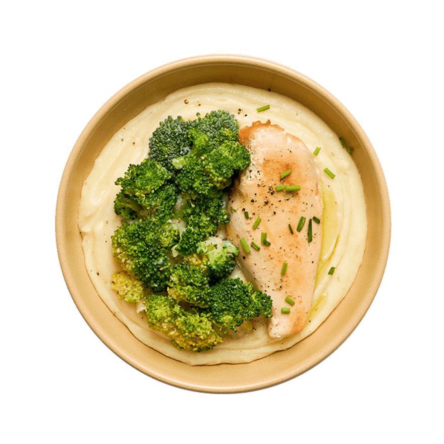 Poulet, purée aux fines herbes & brocolis