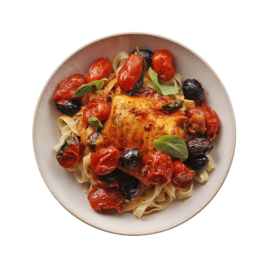 Cabillaud tomates & olives