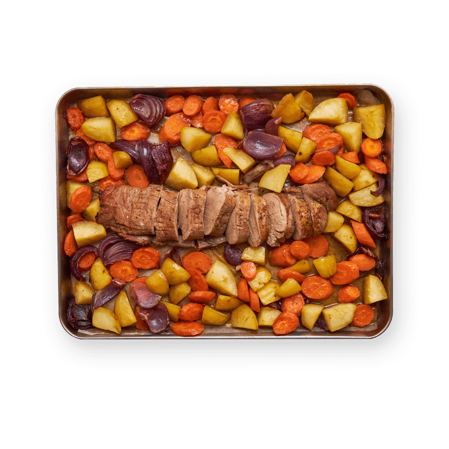 One pan filet mignon au balsamique & légumes rôtis