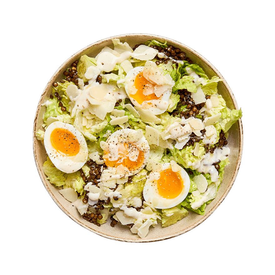 Salade façon césar aux œufs mollets & lentilles croustillantes