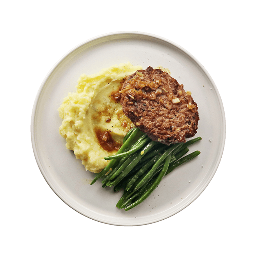 Steak haché, purée & haricots verts