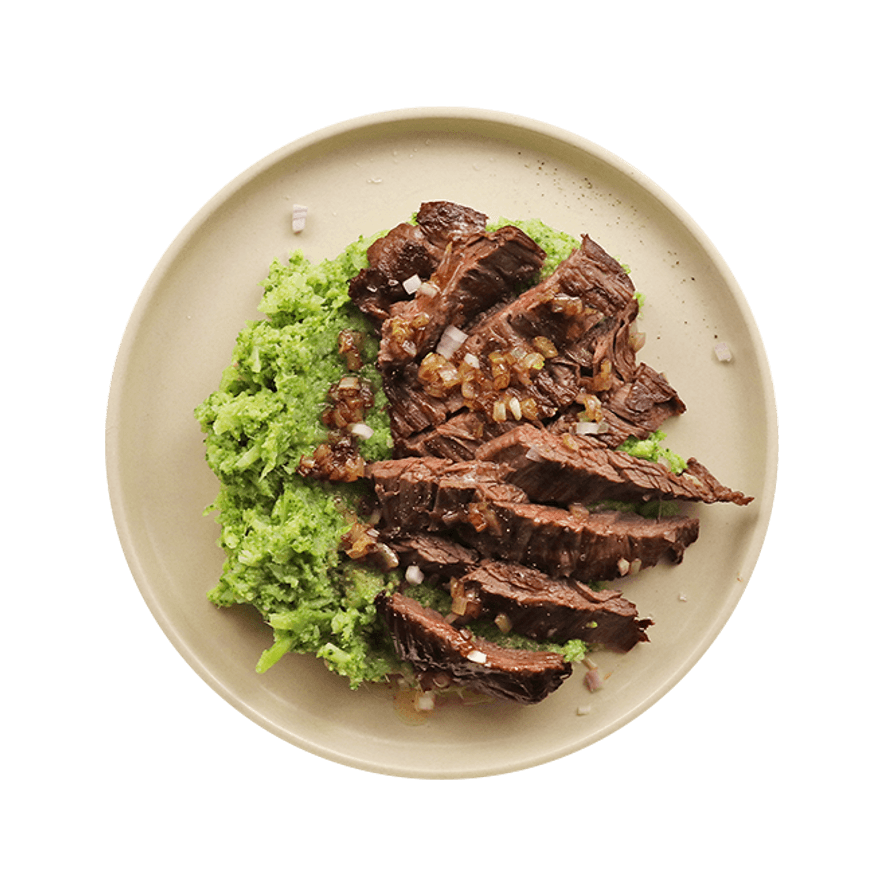 Bavette à l'échalote & purée de brocolis