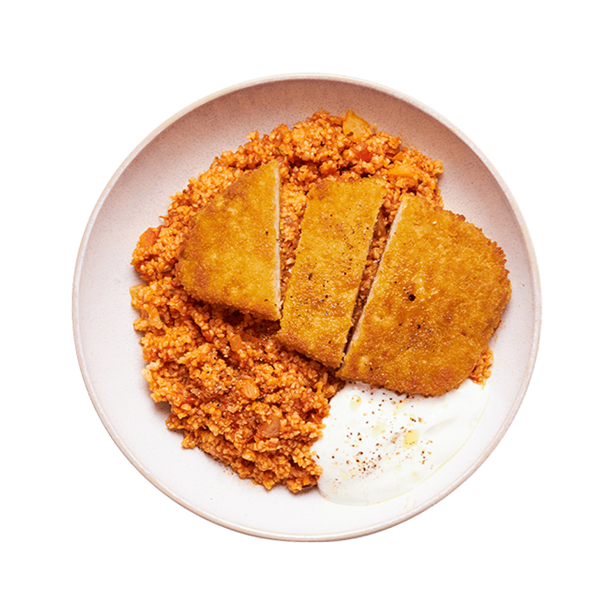 Boulgour à la tomate & escalope végé