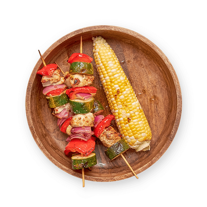 Brochettes de poulet & légumes grillés