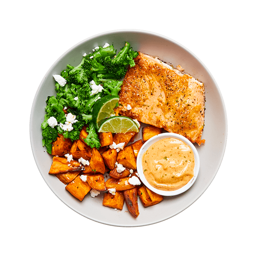 Baked Salmon with Sweet Potatoes & Broccoli