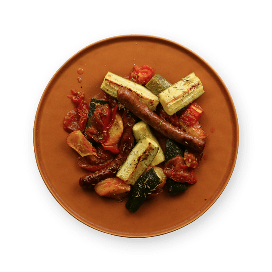 Spicy sausage with summer veggies