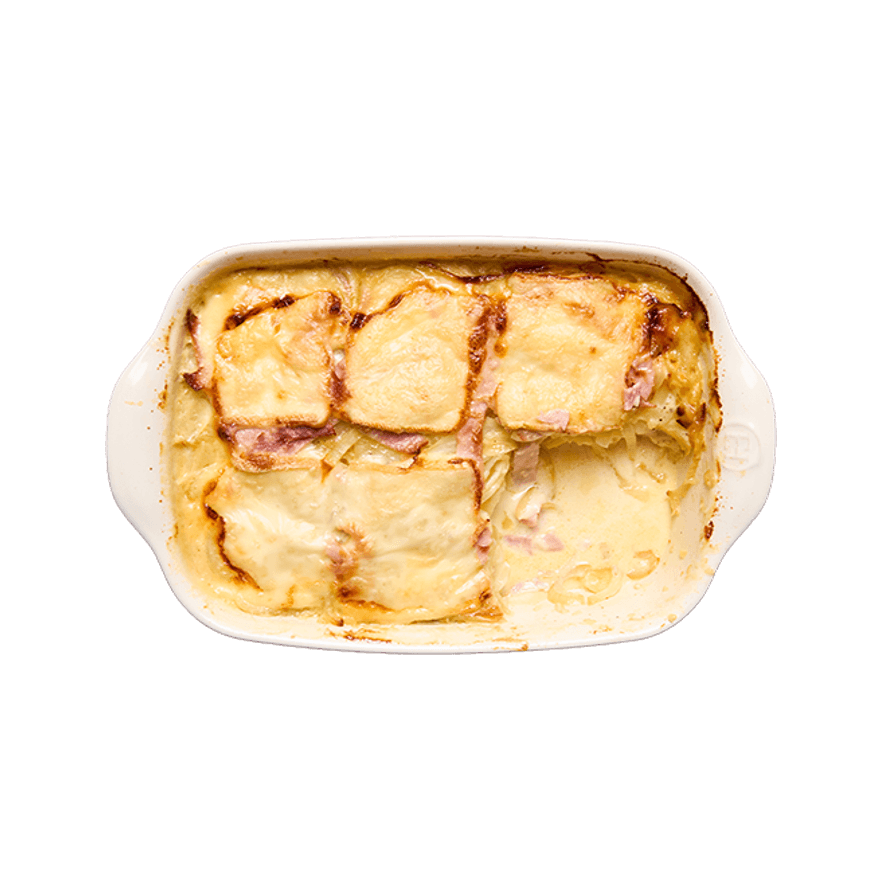 Gratin de pommes de terre, jambon & raclette
