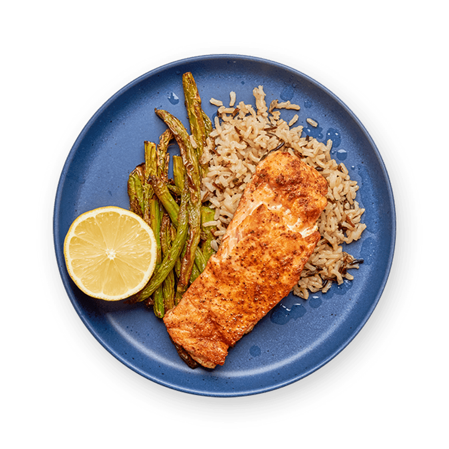 Oven roasted salmon, asparagus & brown rice