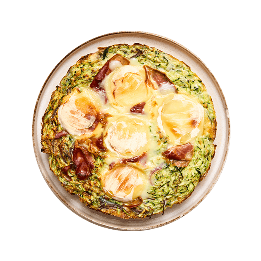Frittata aux courgettes, cabécou & jambon