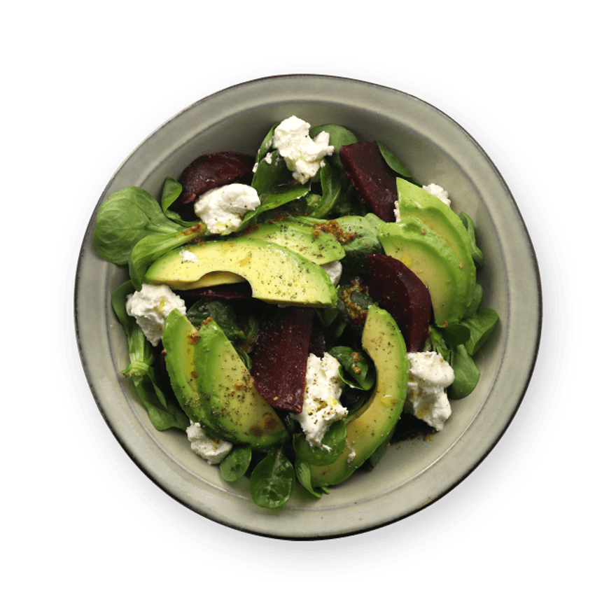 Salade betterave, avocat & chèvre frais