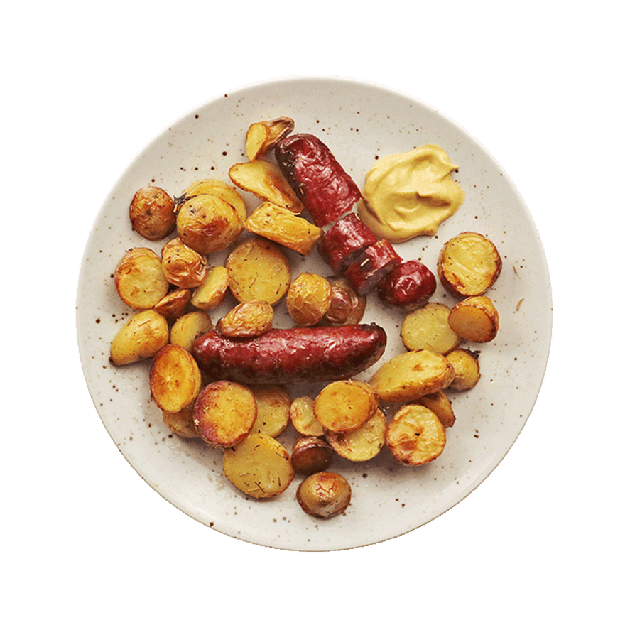 Pommes de terre & saucisses rôties
