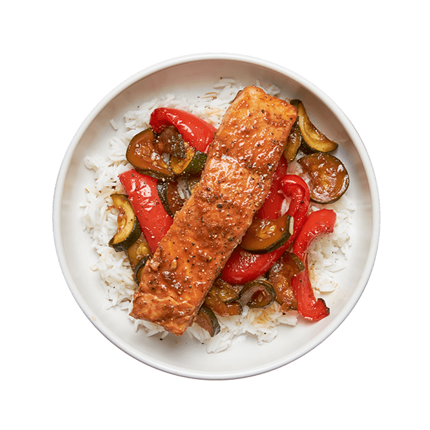 Bowl saumon mariné riz & légumes rôtis