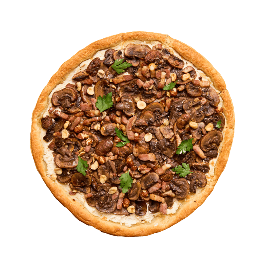 Tarte fine aux champignons, lardons & ricotta