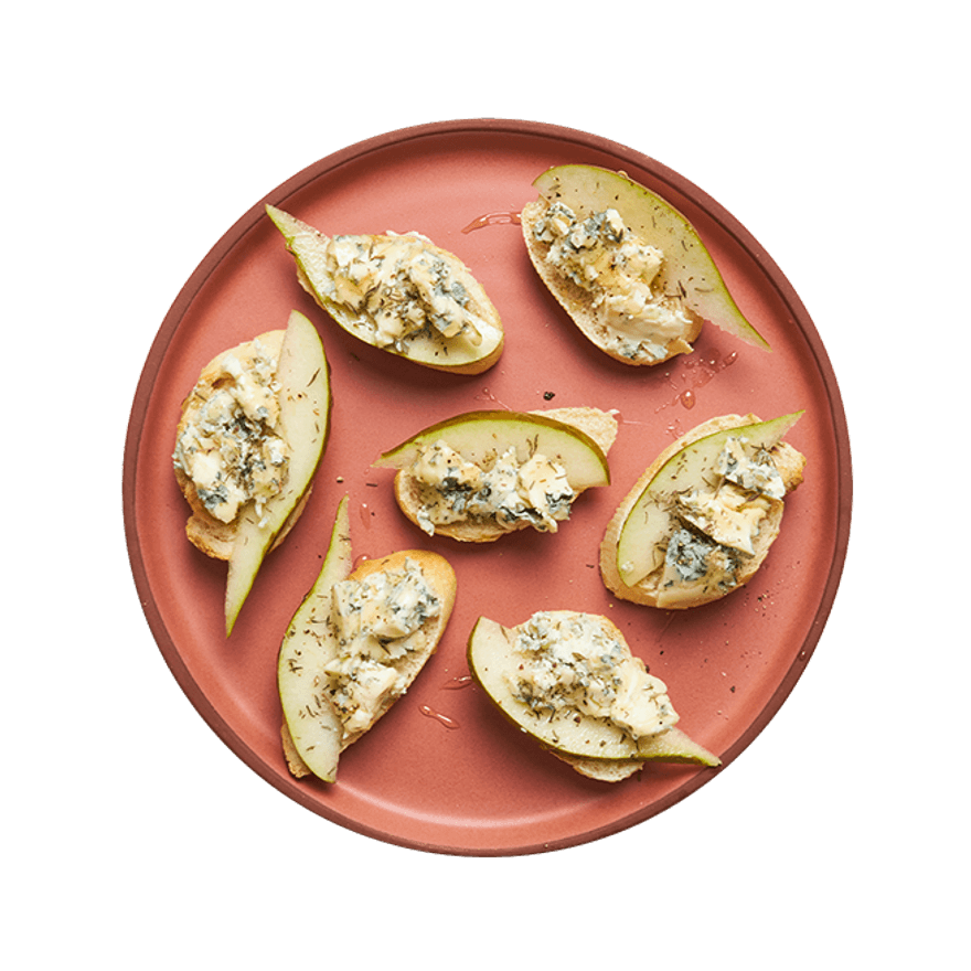Crostini bleu, poire, miel & thym