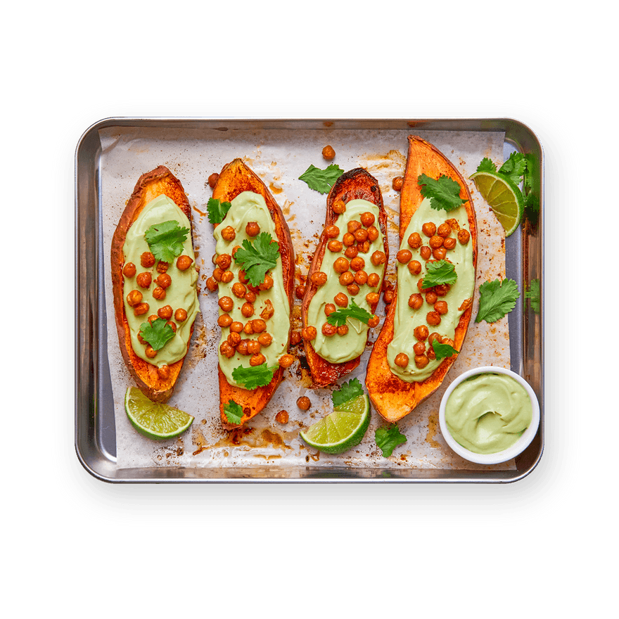 Roasted Sweet Potatoes with Chickpeas & Avocado Sauce