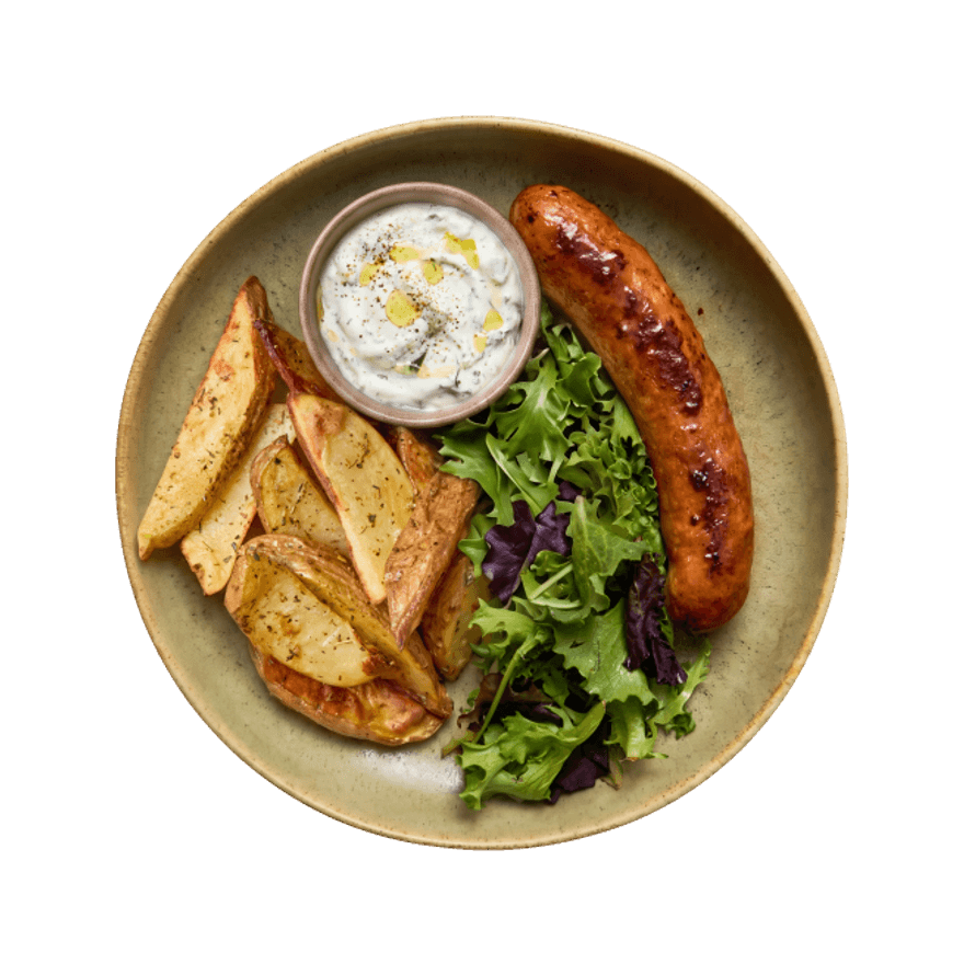Saucisse, potatoes & salade