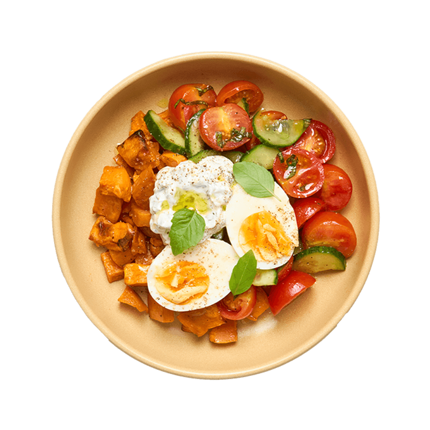 Salade d'été, patate douce & œuf