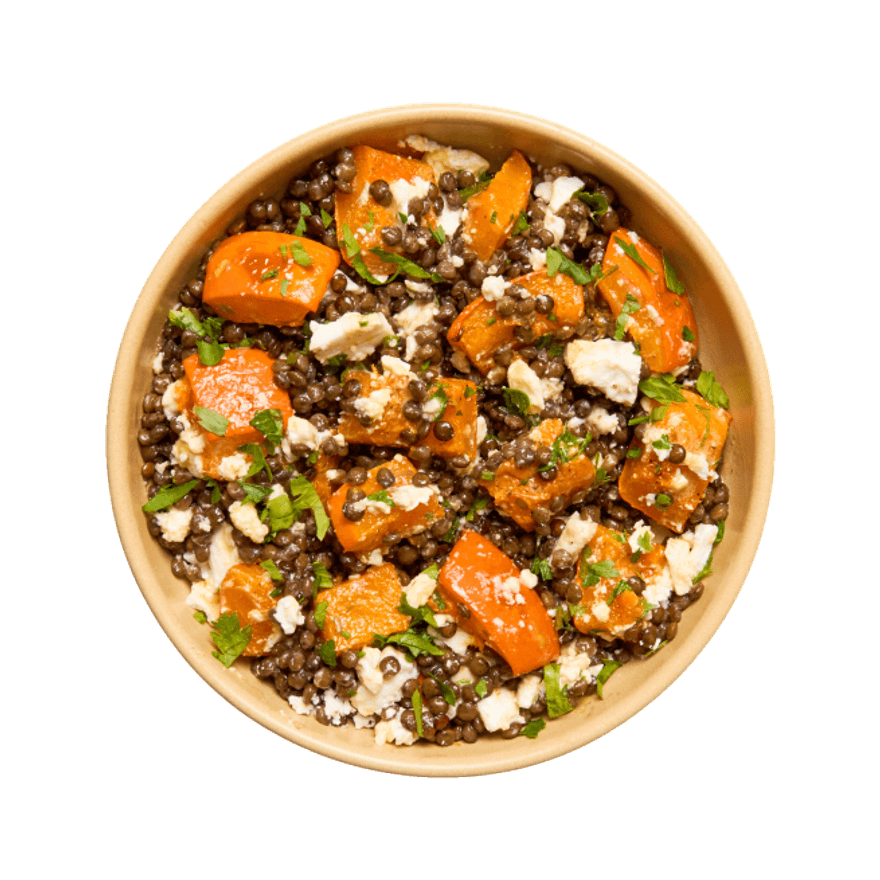 Salade de lentilles, potimarron & feta