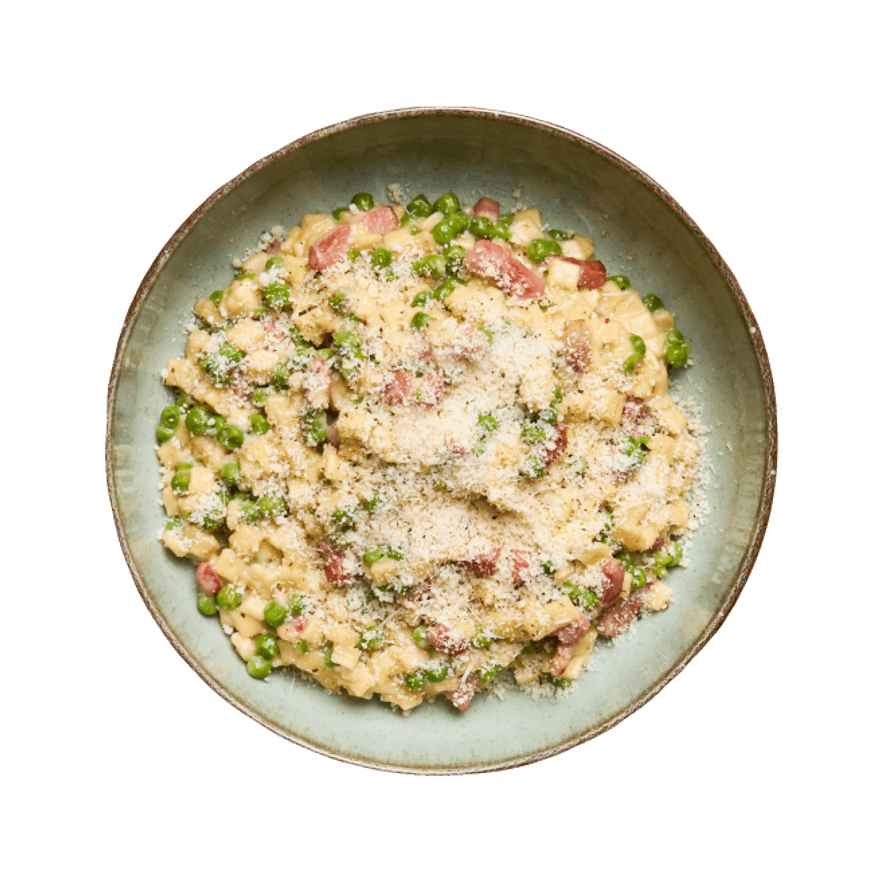 One pot de crozets aux petits pois & lardons