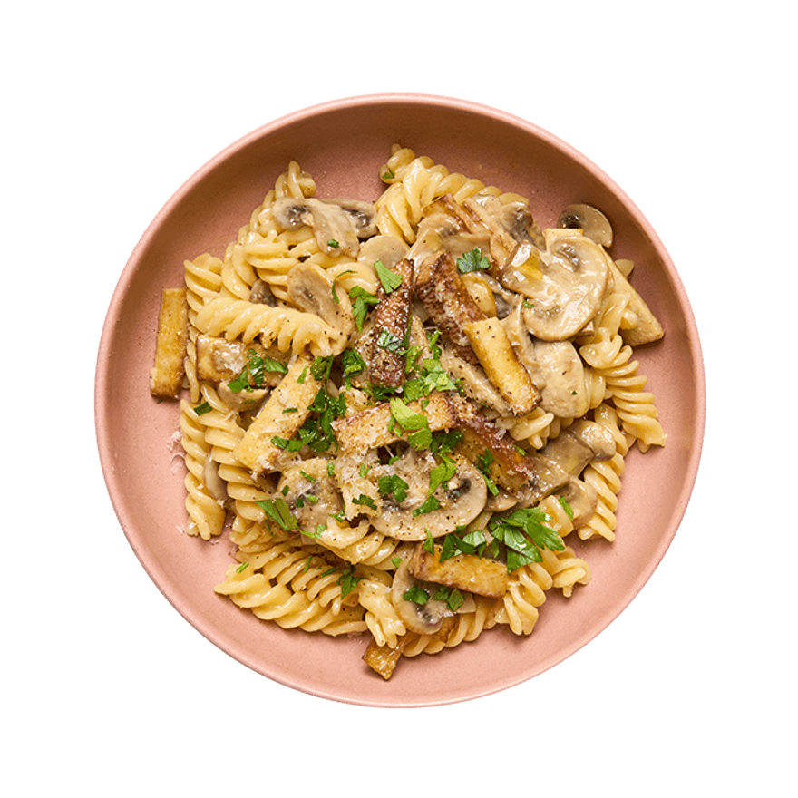 Pâtes crémeuses aux champignons & tofu fumé