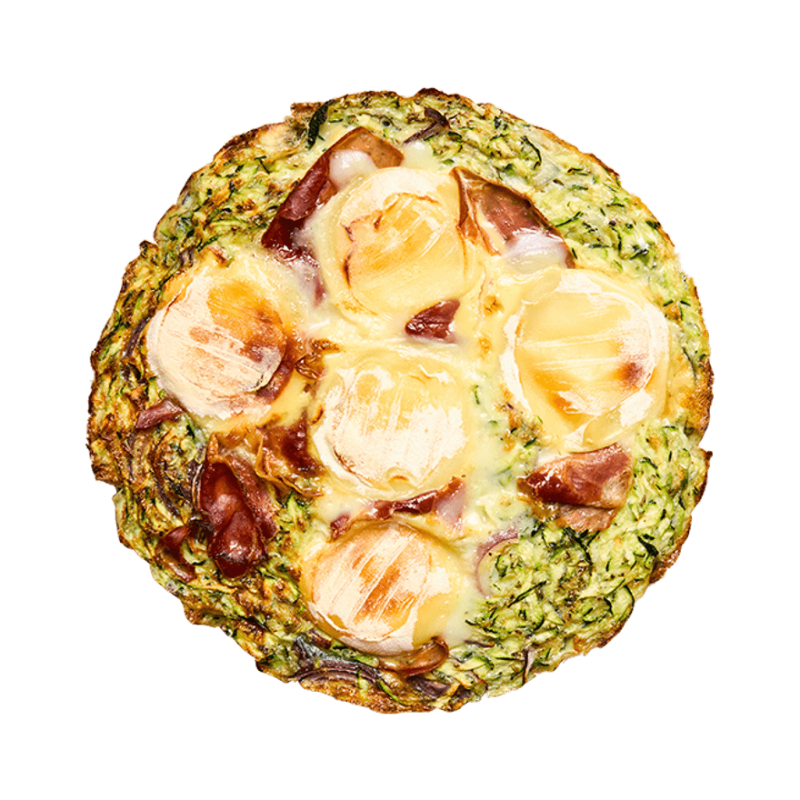 Frittata aux courgettes, cabécou & jambon