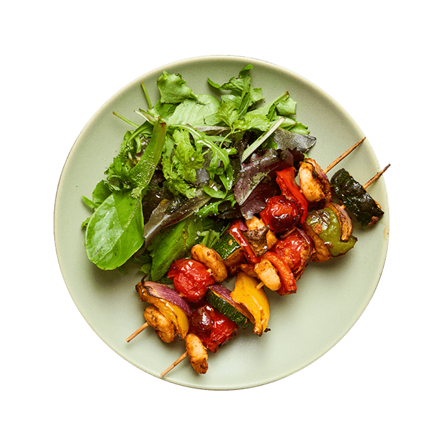 Brochettes de crevettes & légumes au air-fryer