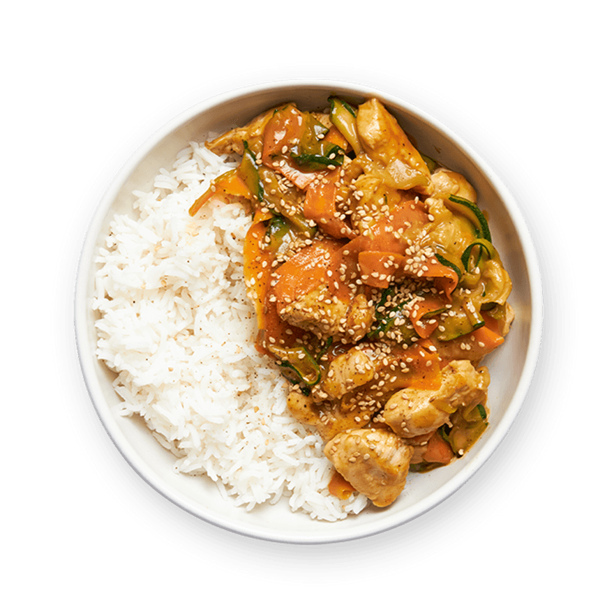 Wok légumes sautés, poulet & sauce cacahuète