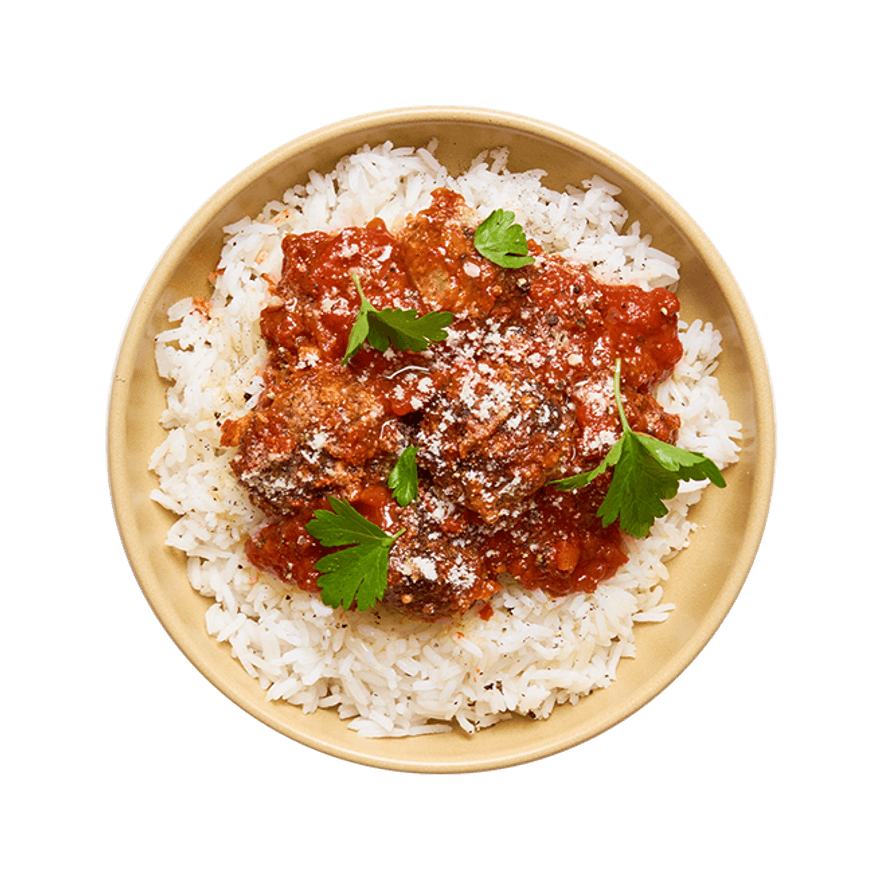 Boulettes à la tomate au air-fryer & riz