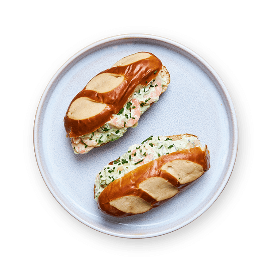 Sandwich crevettes & avocat au pain bretzel