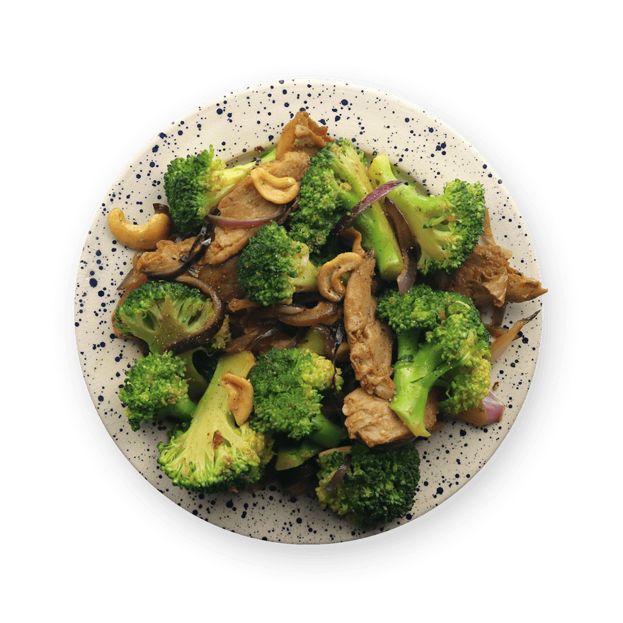 Veggie wok with meatless chick'n strips