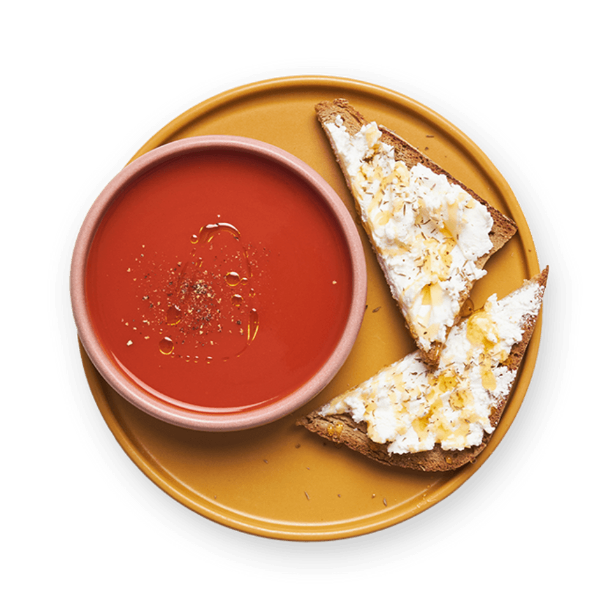 Soupe express à la tomate & toast chèvre miel