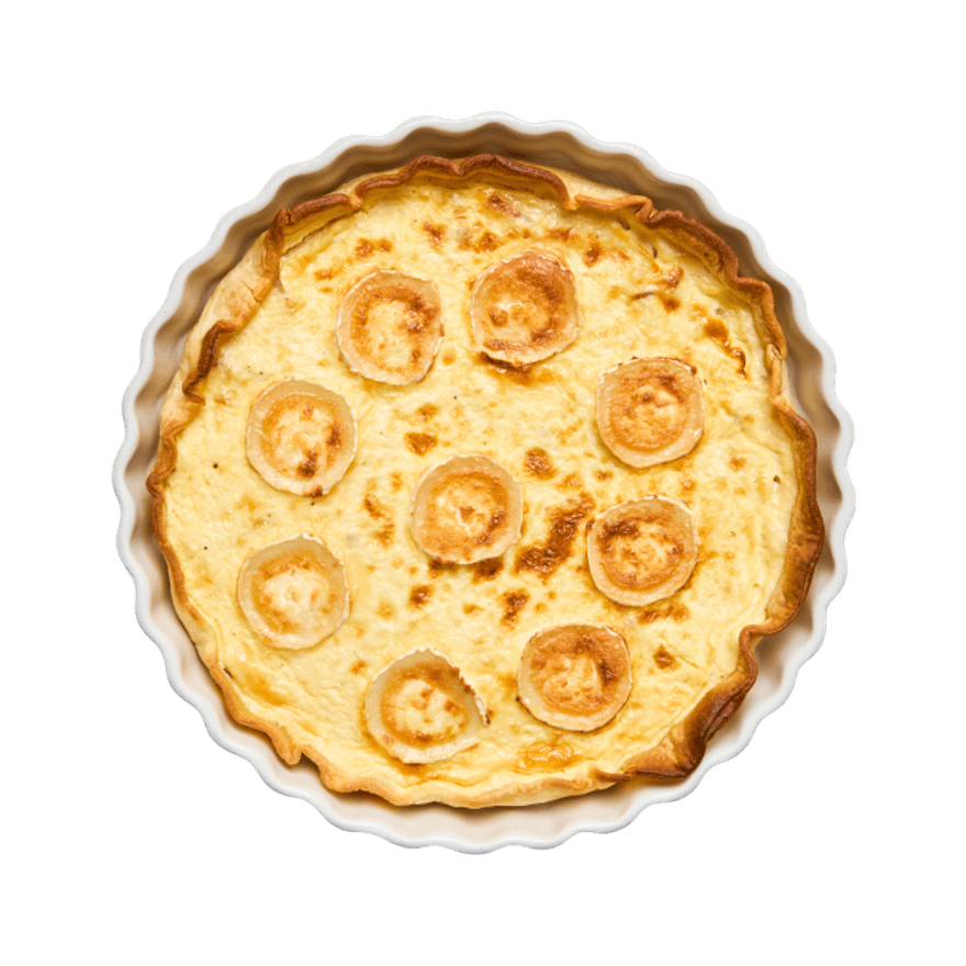 Quiche aux lardons, oignons & chèvre