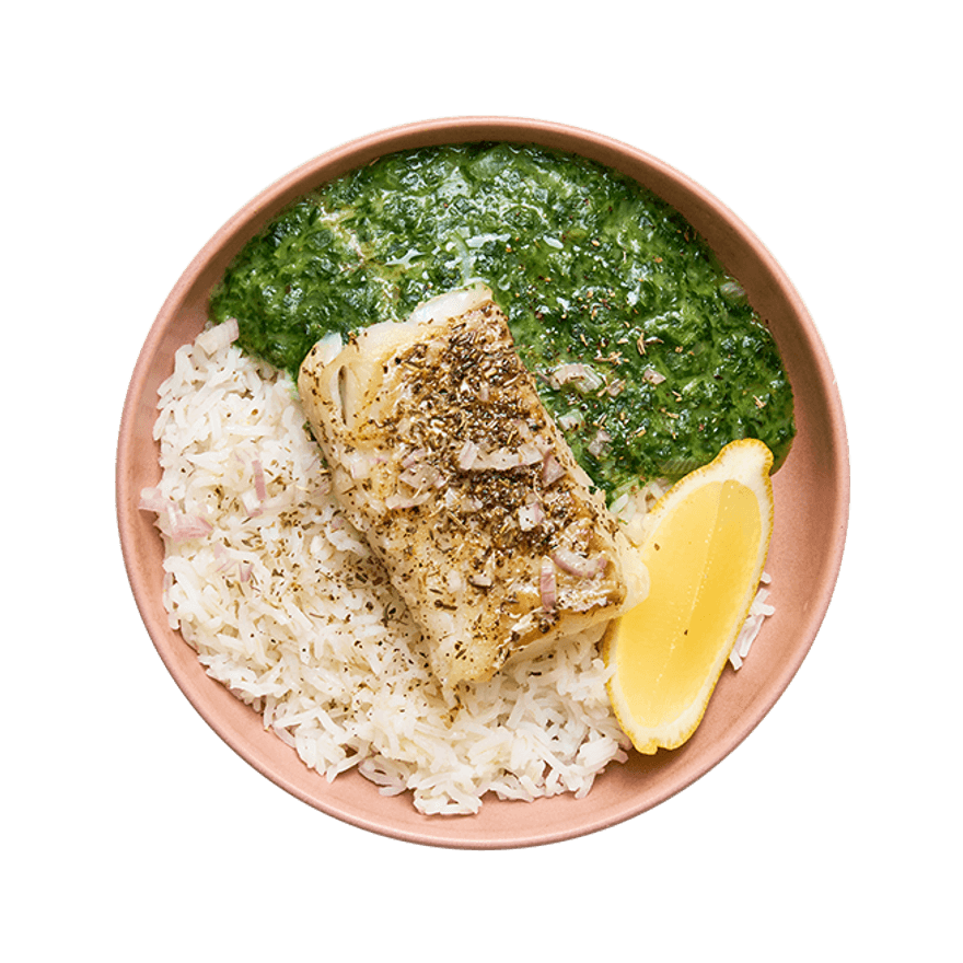 Cod with Creamed Spinach & rice