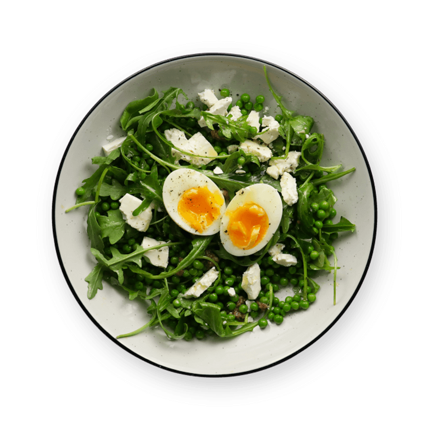 Green Salad with Peas, Feta and Soft-Boiled Egg