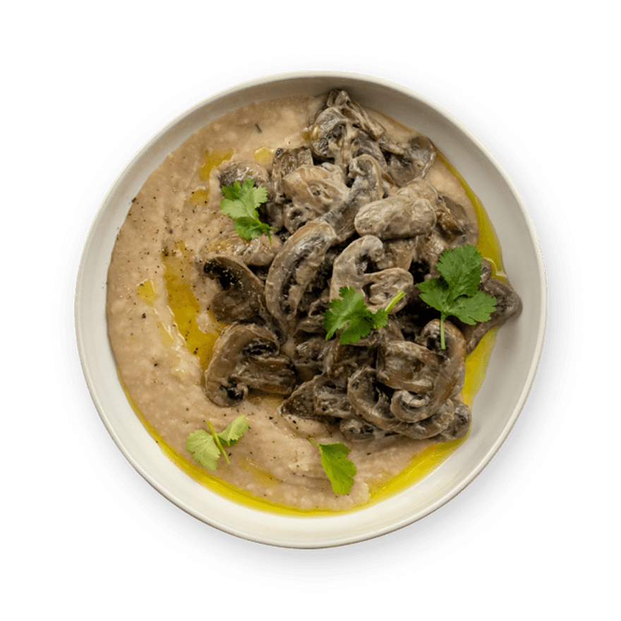 Champignons & purée de haricots blancs