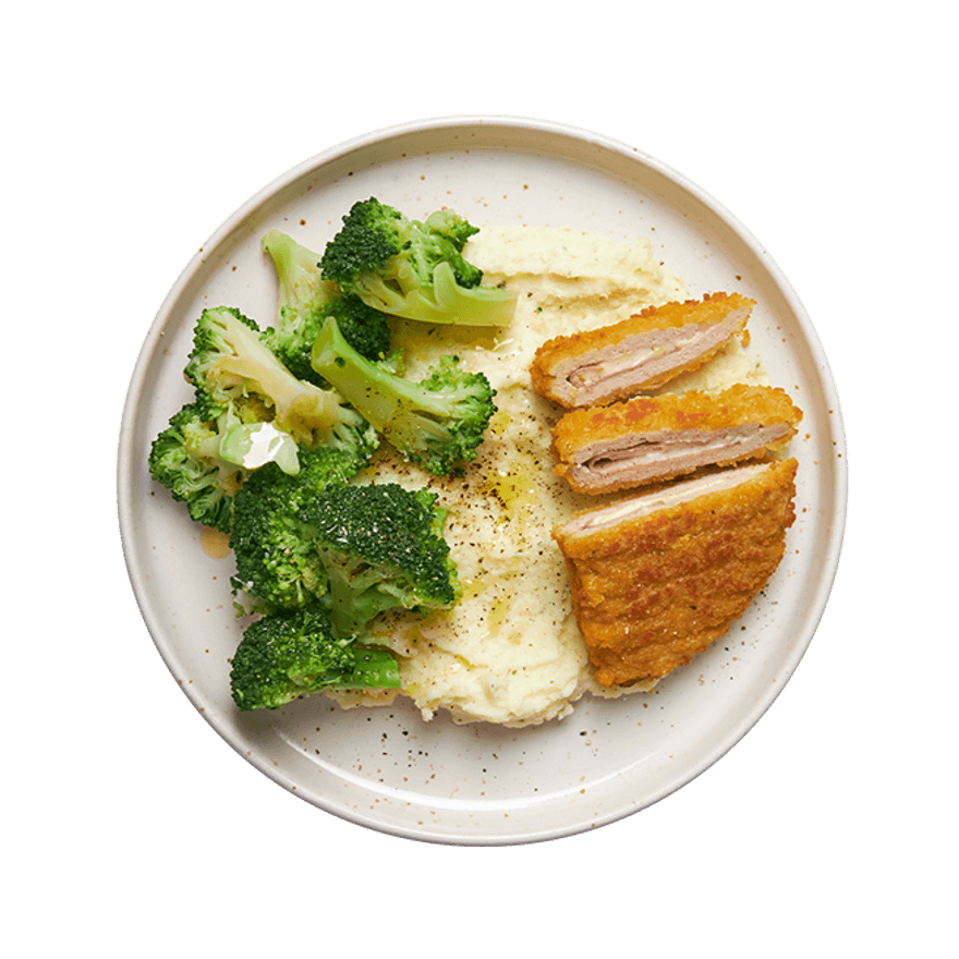 Cordon bleu, purée aux fines herbes & brocolis