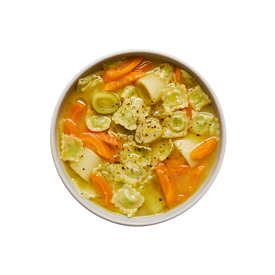Bouillon de ravioles & légumes