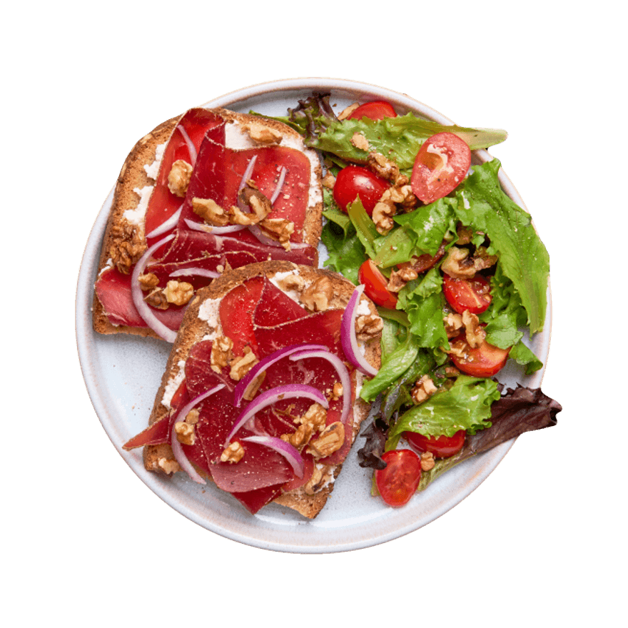 Tartine au chèvre frais & viande de grisons