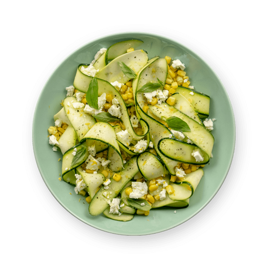 Salade de courgettes crues, maïs & feta