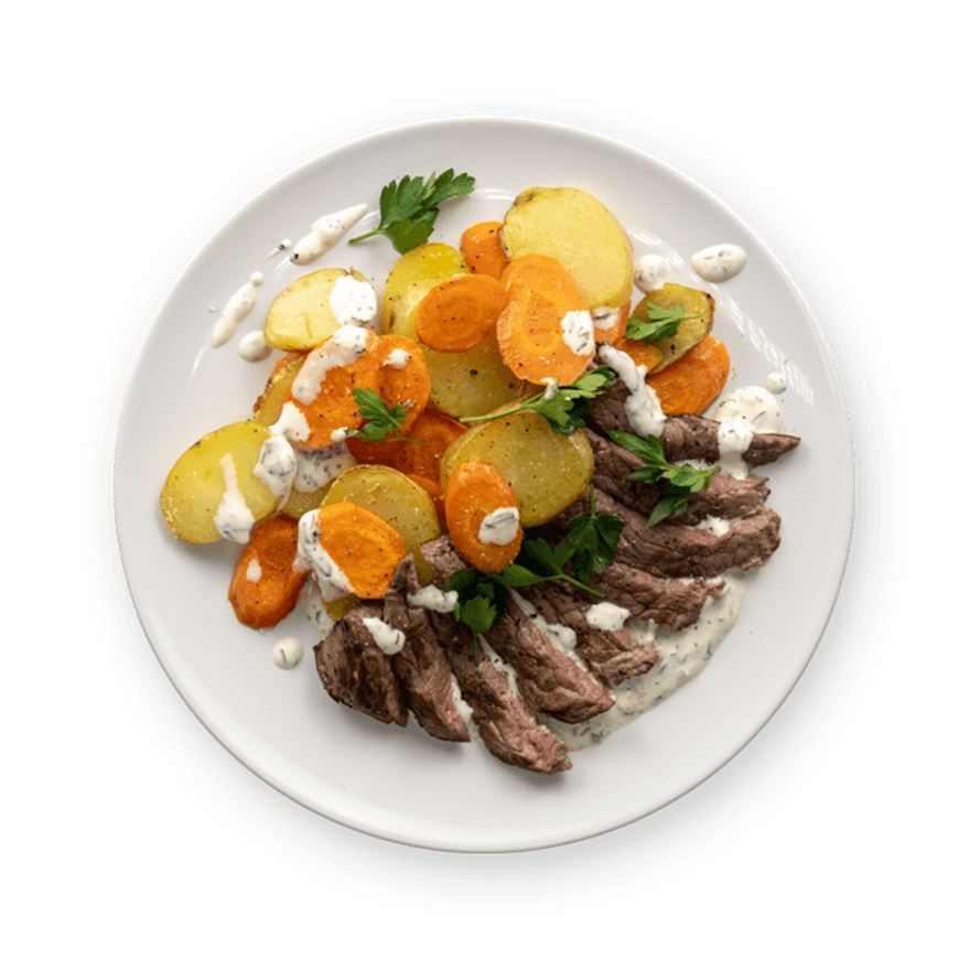 Beef with parsley cream sauce