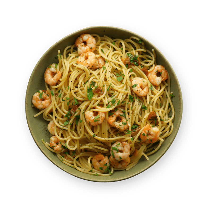 Spaghetti sans-gluten ail & crevettes