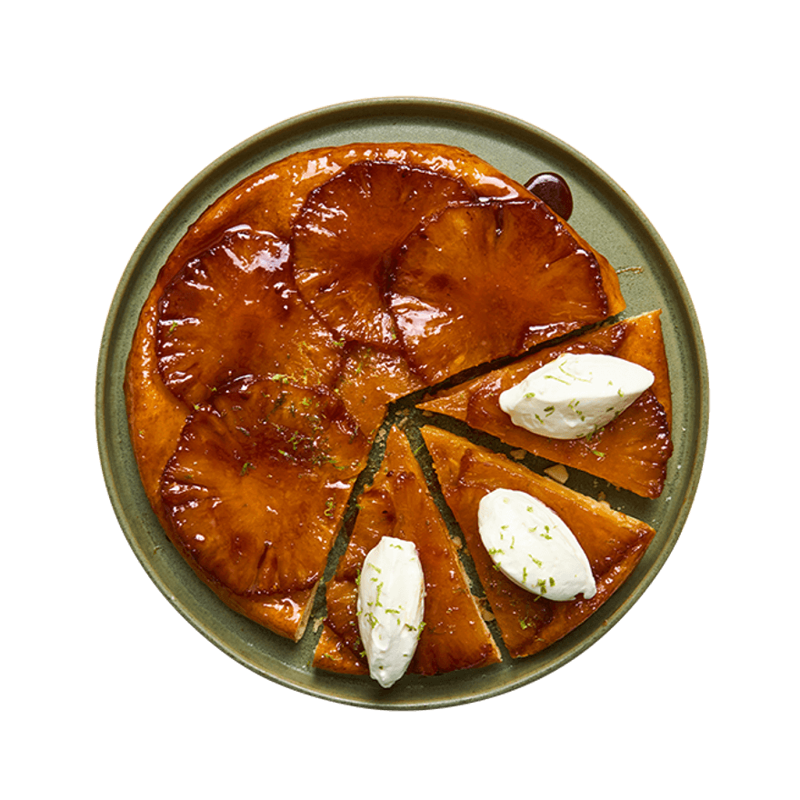 Tarte tatin à l'ananas & crème mascarpone au citron vert